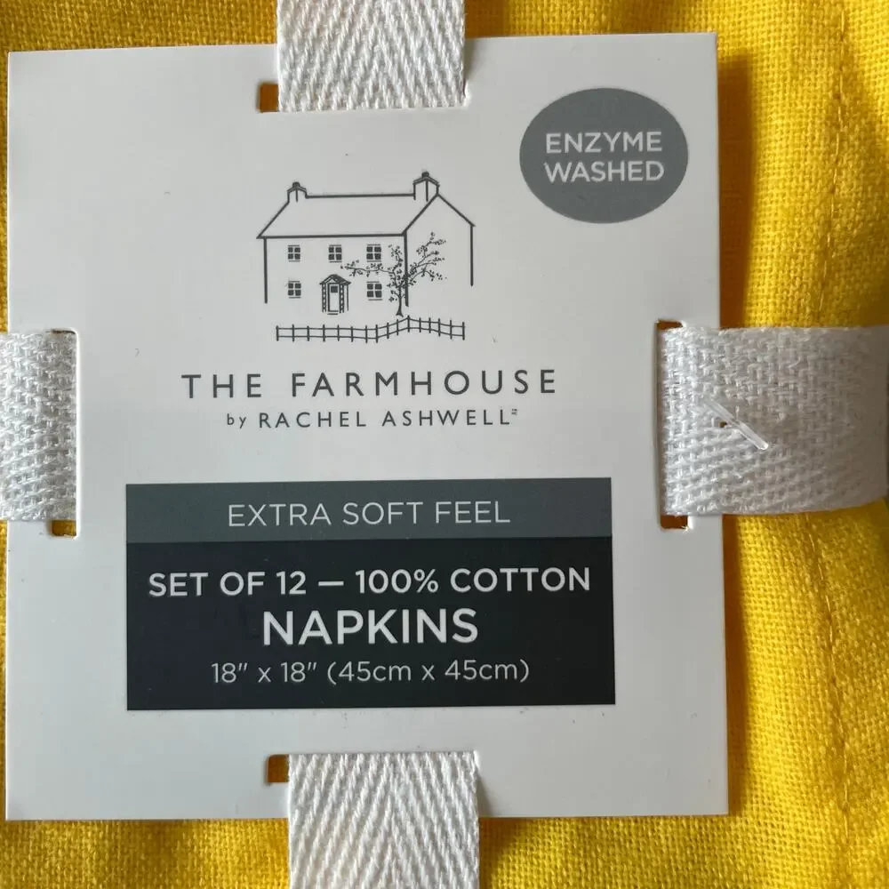12pc Rachel Ashwell Farmhouse Cotton Dinner Napkins 18x18 Yellow NEW